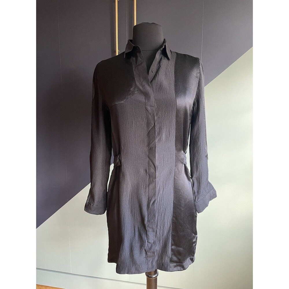 Surface To Air Black 100% Silk Mini Shirtdress Sz FR 24/ US 0-2